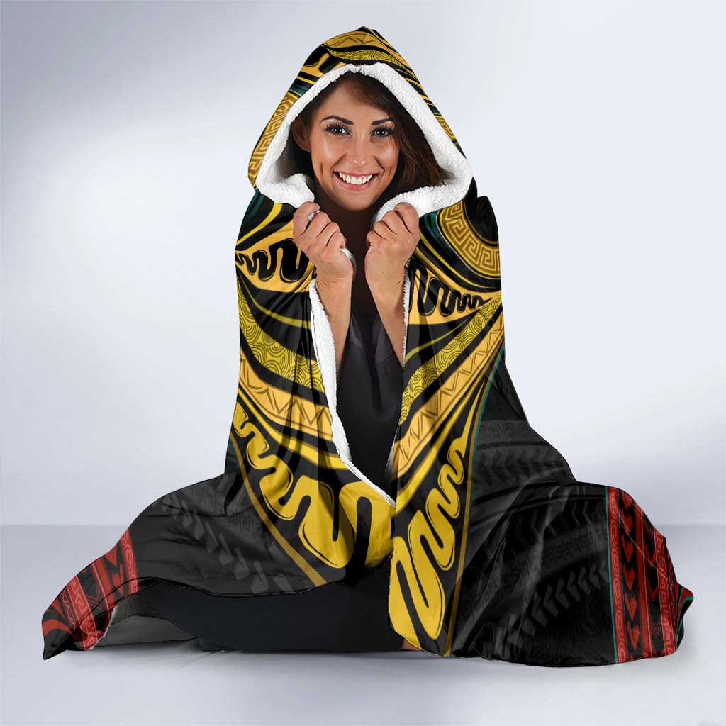 Mozambique Hooded Blanket with Black Red Tribal Design and National Map Pattern - Wonder Print Shop