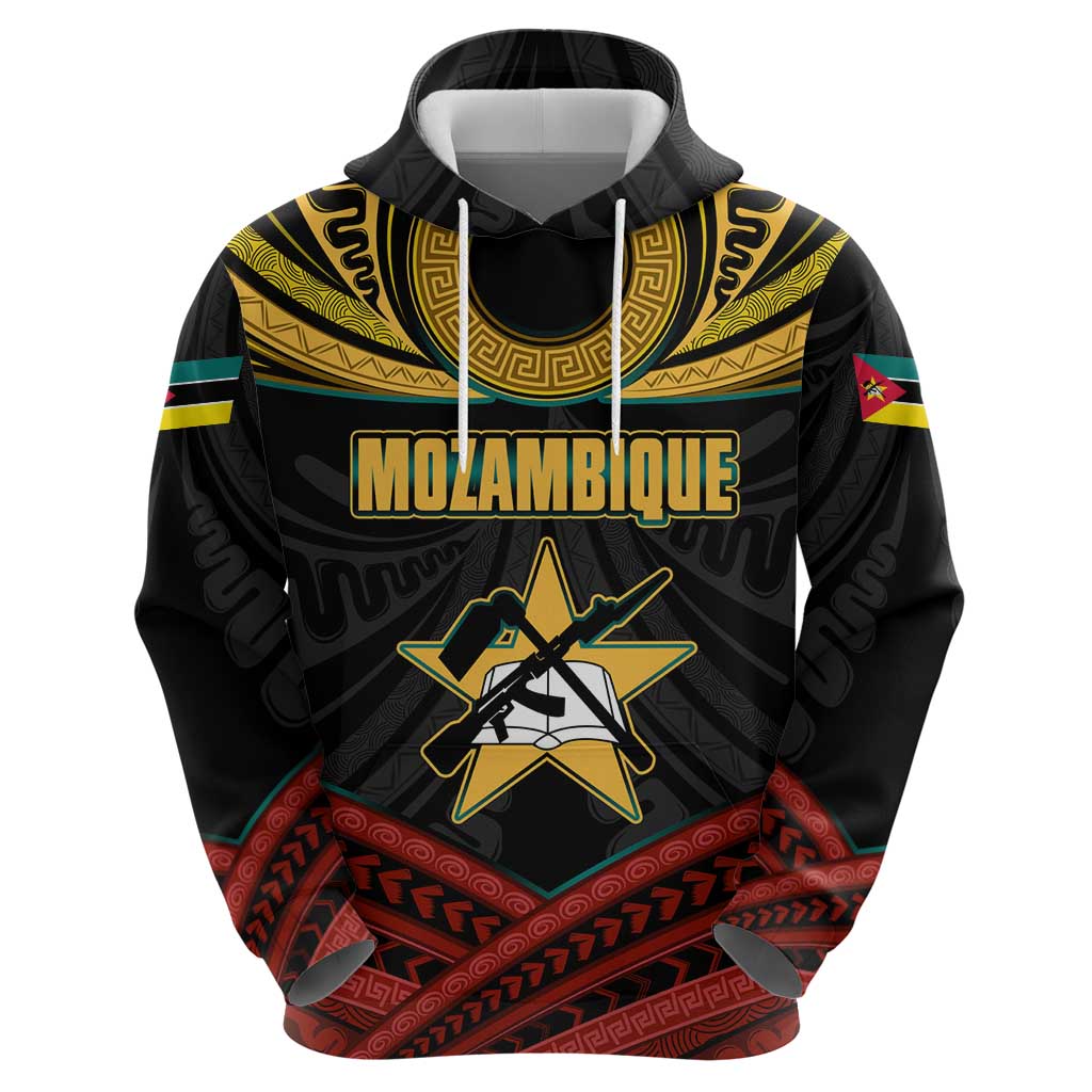 Mozambique Hoodie with Black Red Tribal Design and National Map Pattern - Wonder Print Shop