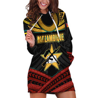 Mozambique Hoodie Dress with Black Red Tribal Design and National Map Pattern - Wonder Print Shop