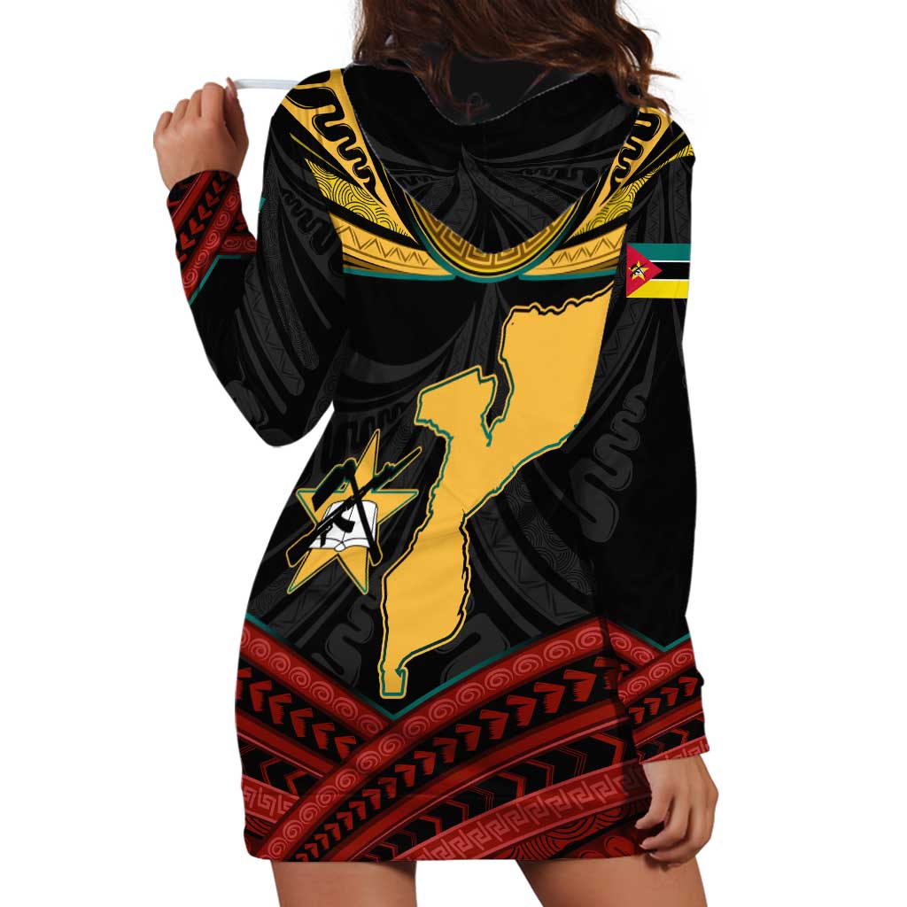 Mozambique Hoodie Dress with Black Red Tribal Design and National Map Pattern - Wonder Print Shop