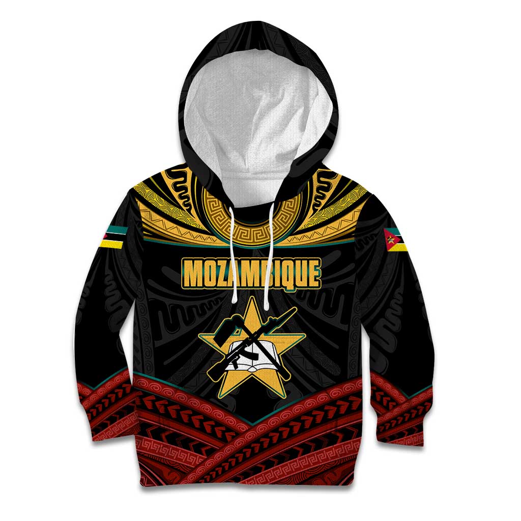 Mozambique Kid Hoodie with Black Red Tribal Design and National Map Pattern - Wonder Print Shop