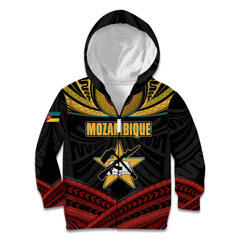 Mozambique Kid Hoodie with Black Red Tribal Design and National Map Pattern - Wonder Print Shop
