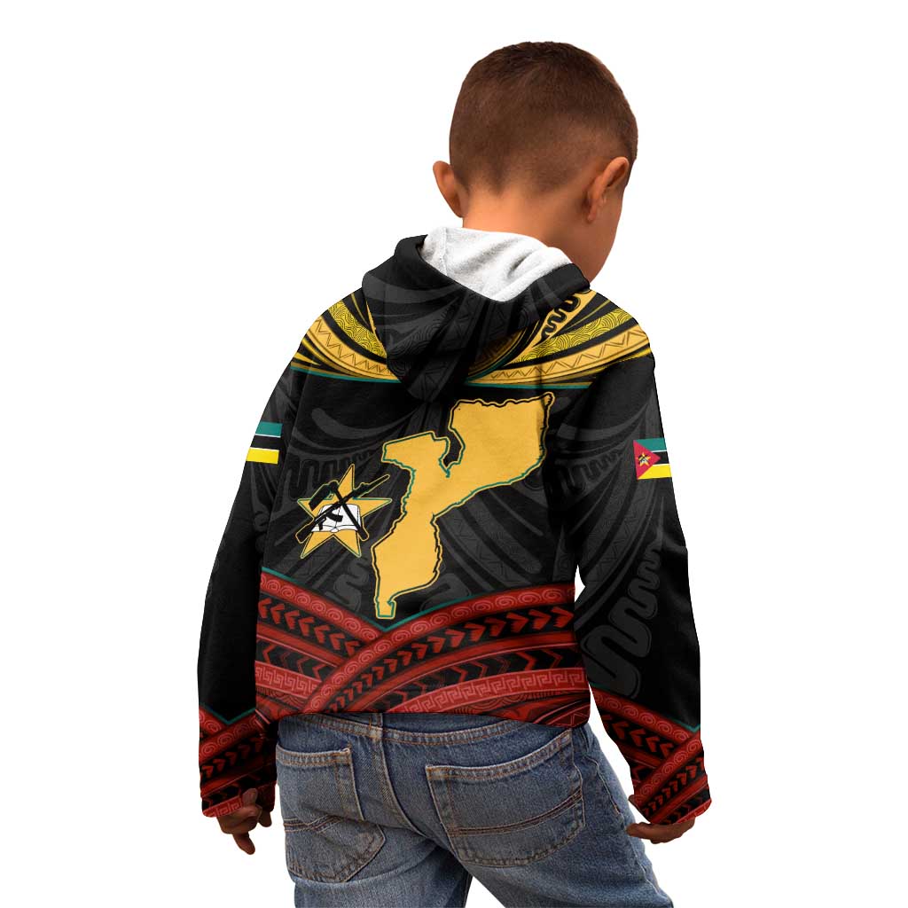 Mozambique Kid Hoodie with Black Red Tribal Design and National Map Pattern - Wonder Print Shop