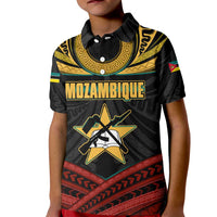 Mozambique Kid Polo Shirt with Black Red Tribal Design and National Map Pattern - Wonder Print Shop