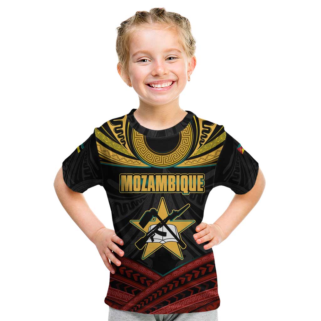 Mozambique Kid T Shirt with Black Red Tribal Design and National Map Pattern - Wonder Print Shop