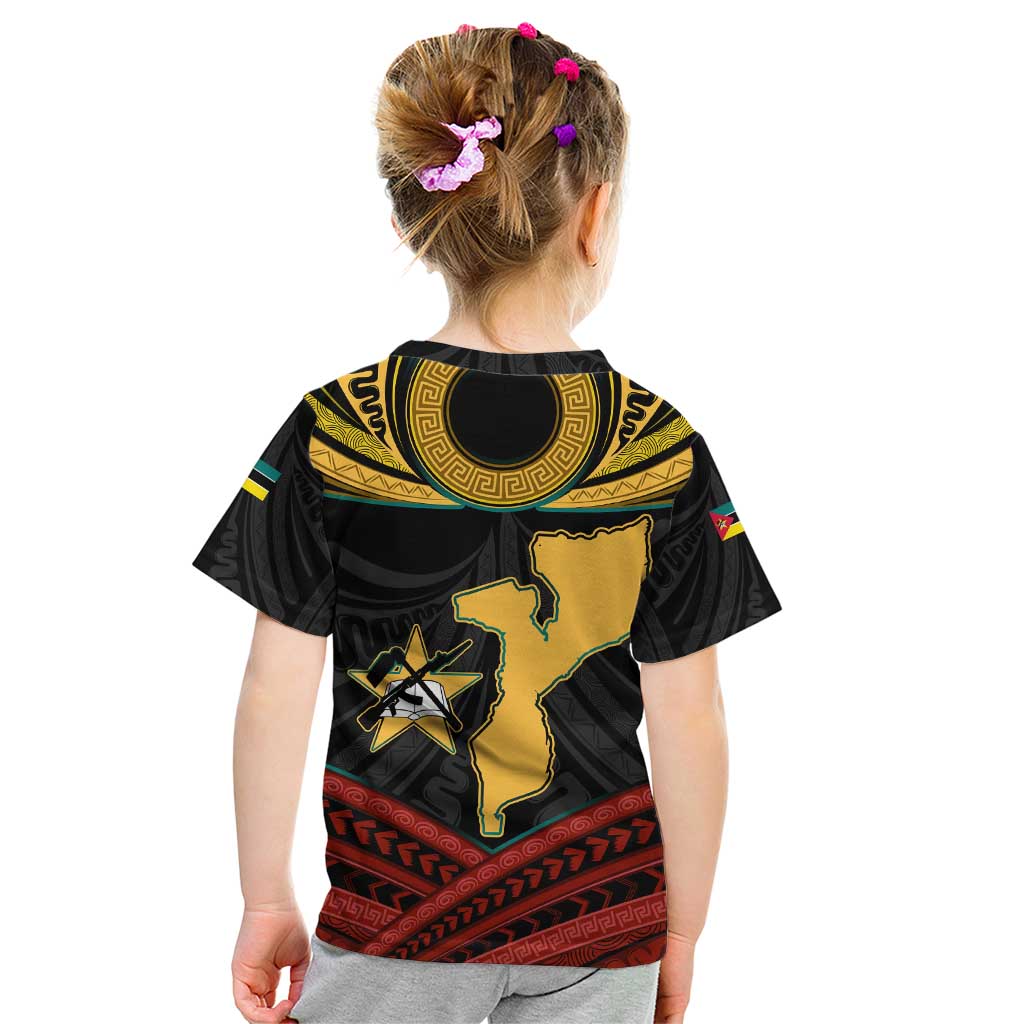 Mozambique Kid T Shirt with Black Red Tribal Design and National Map Pattern - Wonder Print Shop