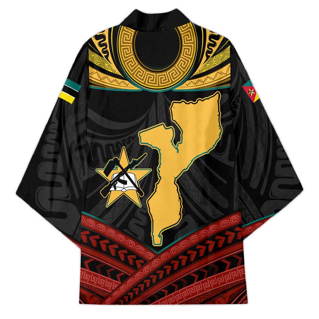 Mozambique Kimono with Black Red Tribal Design and National Map Pattern - Wonder Print Shop