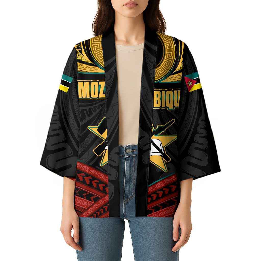 Mozambique Kimono with Black Red Tribal Design and National Map Pattern - Wonder Print Shop