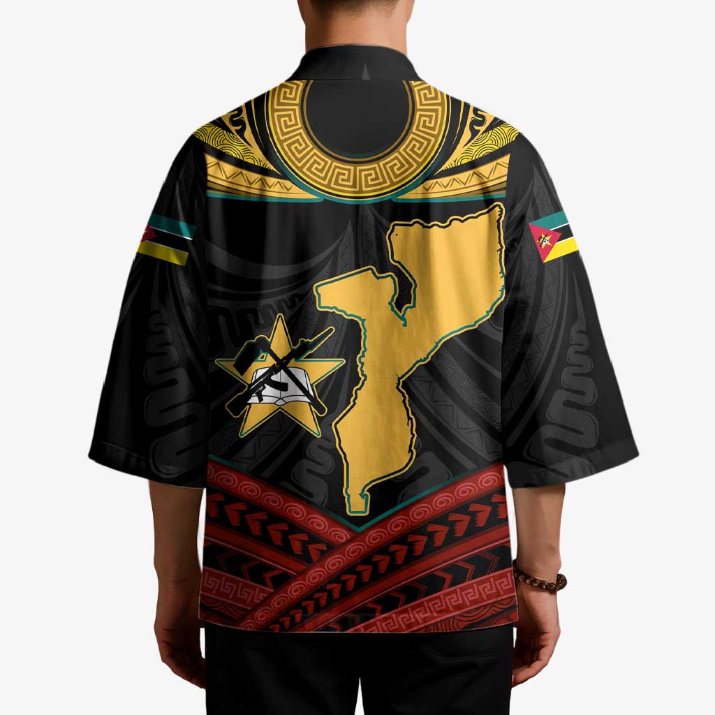 Mozambique Kimono with Black Red Tribal Design and National Map Pattern - Wonder Print Shop