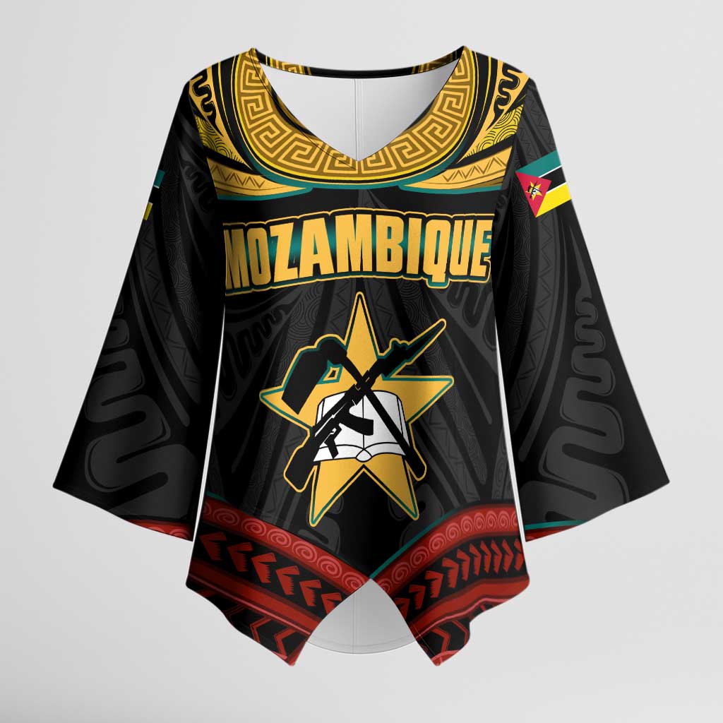 Mozambique Kimono Sleeve Blouse with Black Red Tribal Design and National Map Pattern - Wonder Print Shop