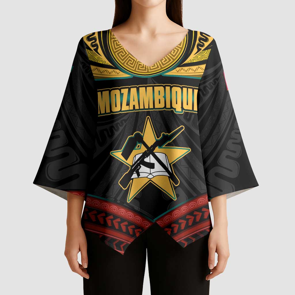 Mozambique Kimono Sleeve Blouse with Black Red Tribal Design and National Map Pattern - Wonder Print Shop