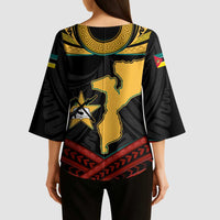 Mozambique Kimono Sleeve Blouse with Black Red Tribal Design and National Map Pattern - Wonder Print Shop