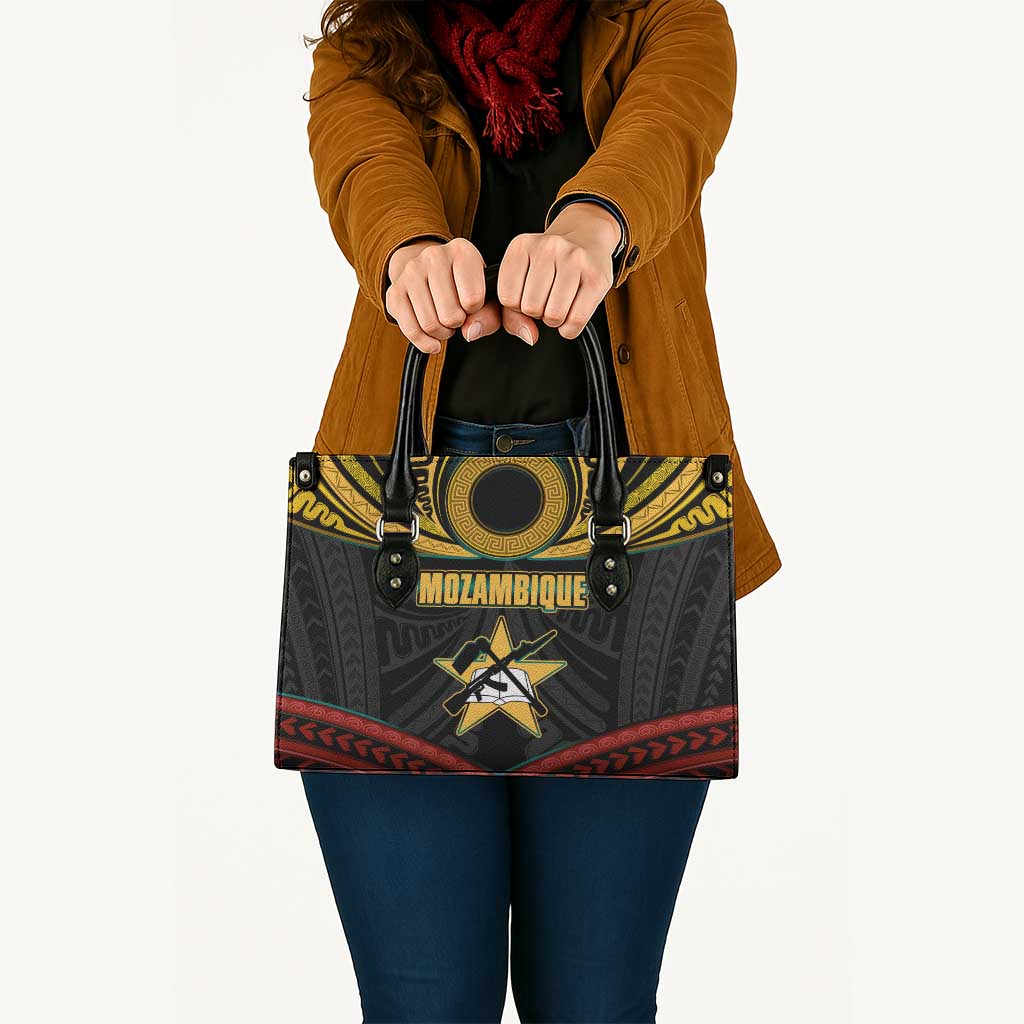 Mozambique Leather Bag with Black Red Tribal Design and National Map Pattern - Wonder Print Shop