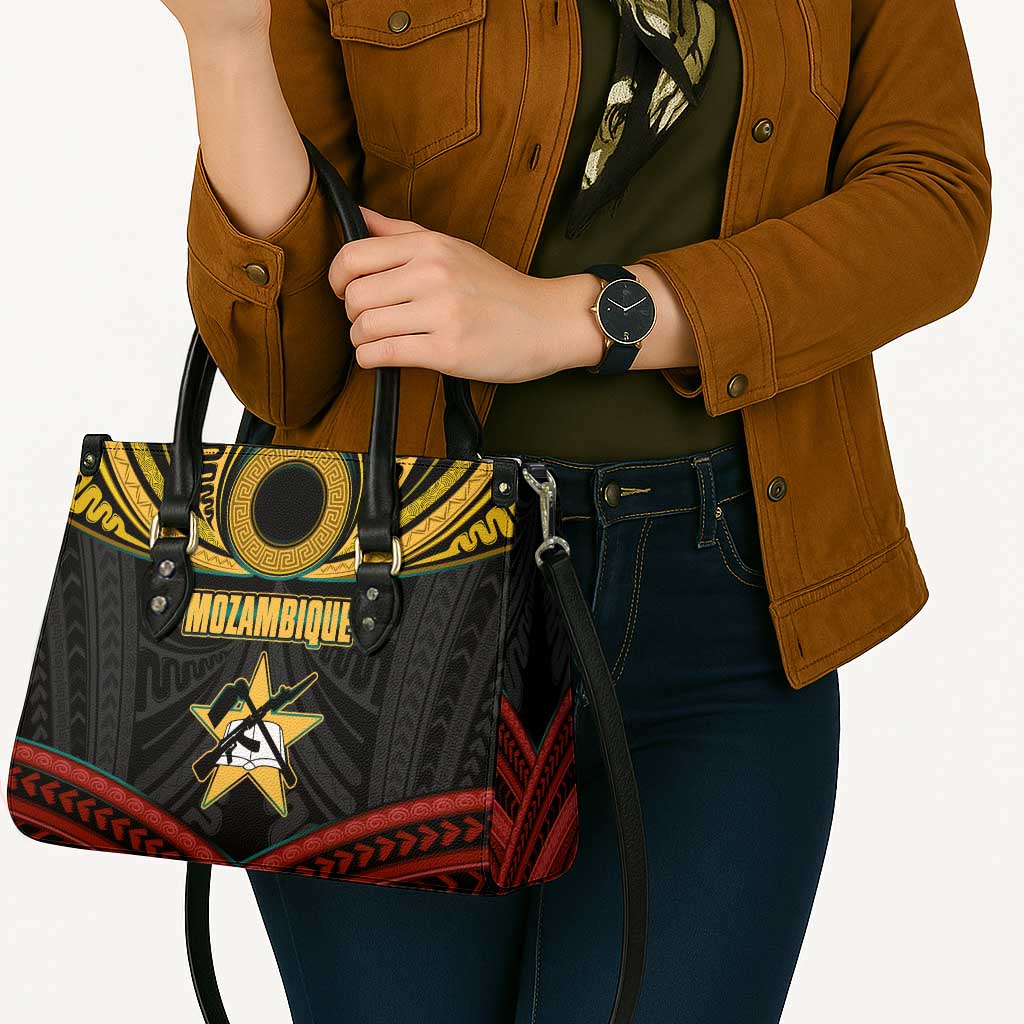 Mozambique Leather Bag with Black Red Tribal Design and National Map Pattern - Wonder Print Shop