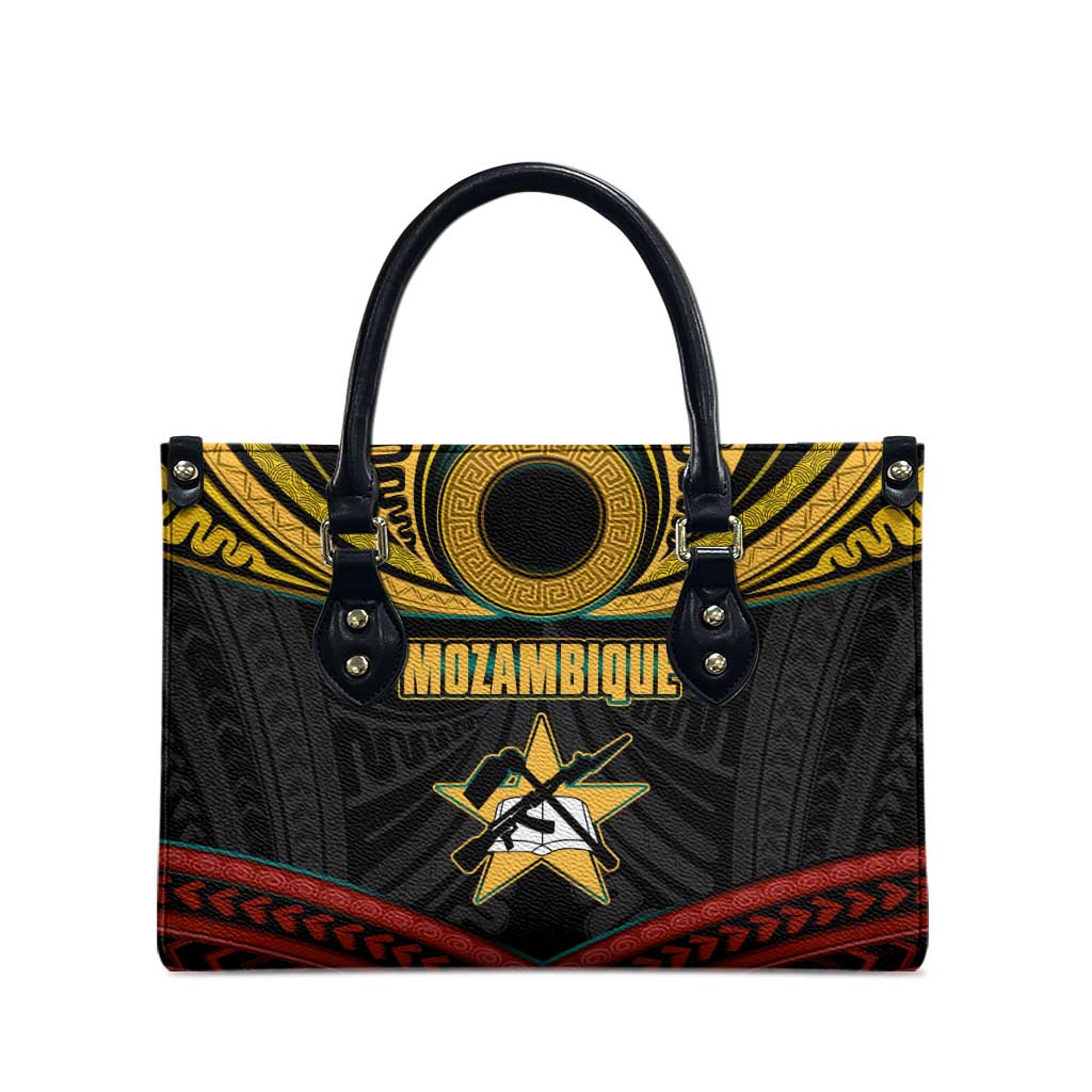 Mozambique Leather Bag with Black Red Tribal Design and National Map Pattern - Wonder Print Shop