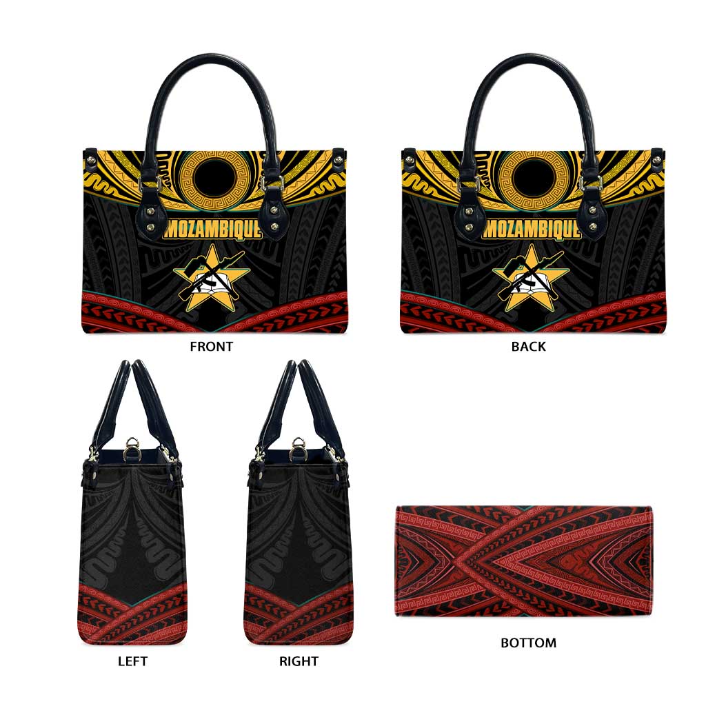 Mozambique Leather Bag with Black Red Tribal Design and National Map Pattern - Wonder Print Shop