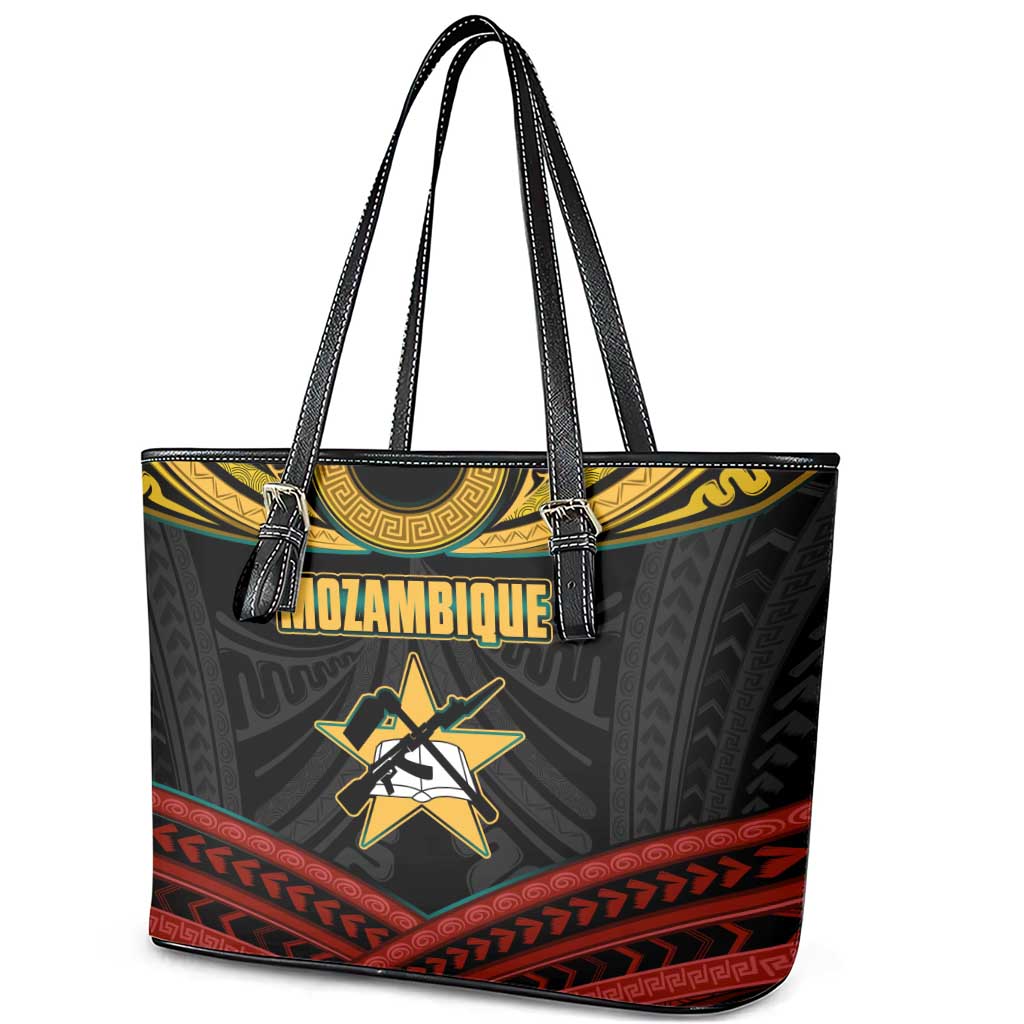 Mozambique Leather Tote Bag with Black Red Tribal Design and National Map Pattern - Wonder Print Shop