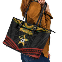 Mozambique Leather Tote Bag with Black Red Tribal Design and National Map Pattern - Wonder Print Shop