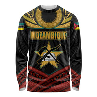 Mozambique Long Sleeve Shirt with Black Red Tribal Design and National Map Pattern - Wonder Print Shop
