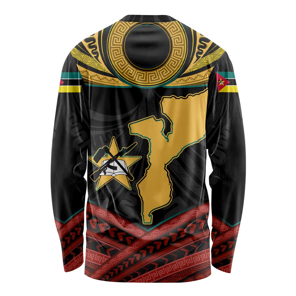 Mozambique Long Sleeve Shirt with Black Red Tribal Design and National Map Pattern - Wonder Print Shop