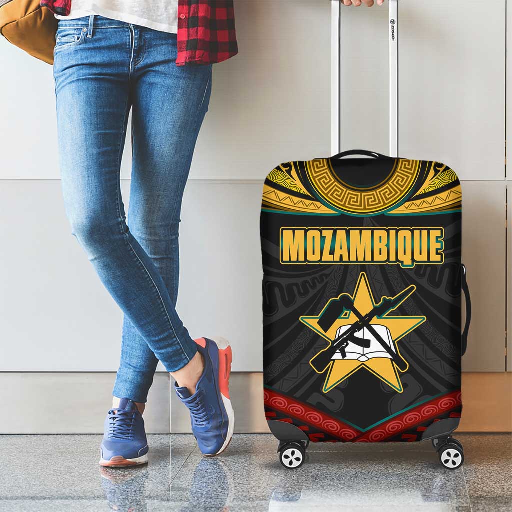 Mozambique Luggage Cover with Black Red Tribal Design and National Map Pattern - Wonder Print Shop