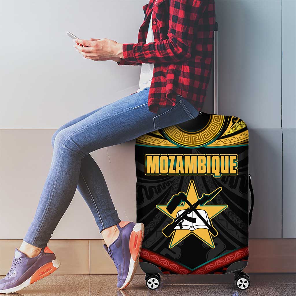 Mozambique Luggage Cover with Black Red Tribal Design and National Map Pattern - Wonder Print Shop