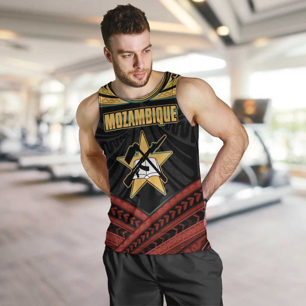 Mozambique Men Tank Top with Black Red Tribal Design and National Map Pattern - Wonder Print Shop