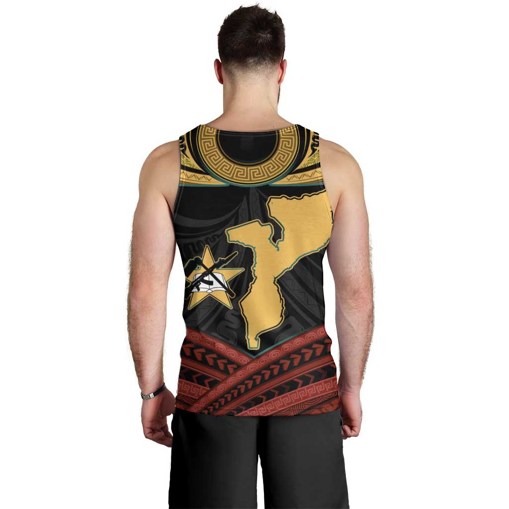 Mozambique Men Tank Top with Black Red Tribal Design and National Map Pattern - Wonder Print Shop