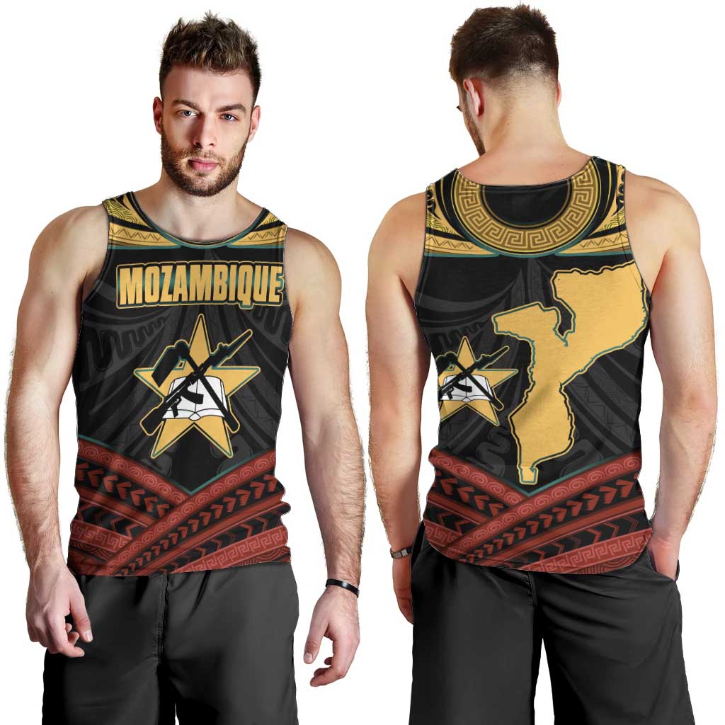 Mozambique Men Tank Top with Black Red Tribal Design and National Map Pattern - Wonder Print Shop