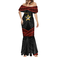 Mozambique Mermaid Dress with Black Red Tribal Design and National Map Pattern - Wonder Print Shop