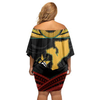 Mozambique Off Shoulder Short Dress with Black Red Tribal Design and National Map Pattern - Wonder Print Shop