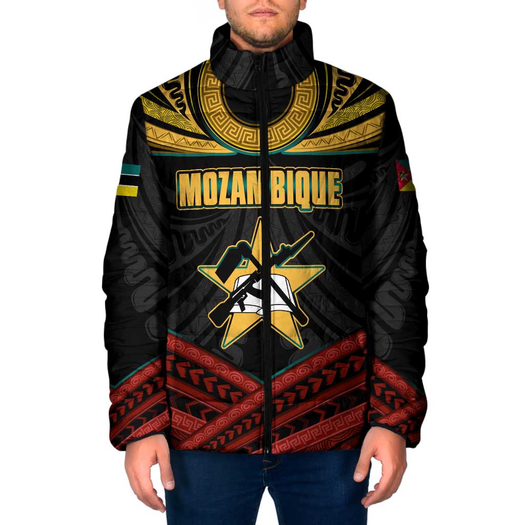 Mozambique Padded Jacket with Black Red Tribal Design and National Map Pattern - Wonder Print Shop