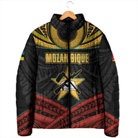 Mozambique Padded Jacket with Black Red Tribal Design and National Map Pattern - Wonder Print Shop