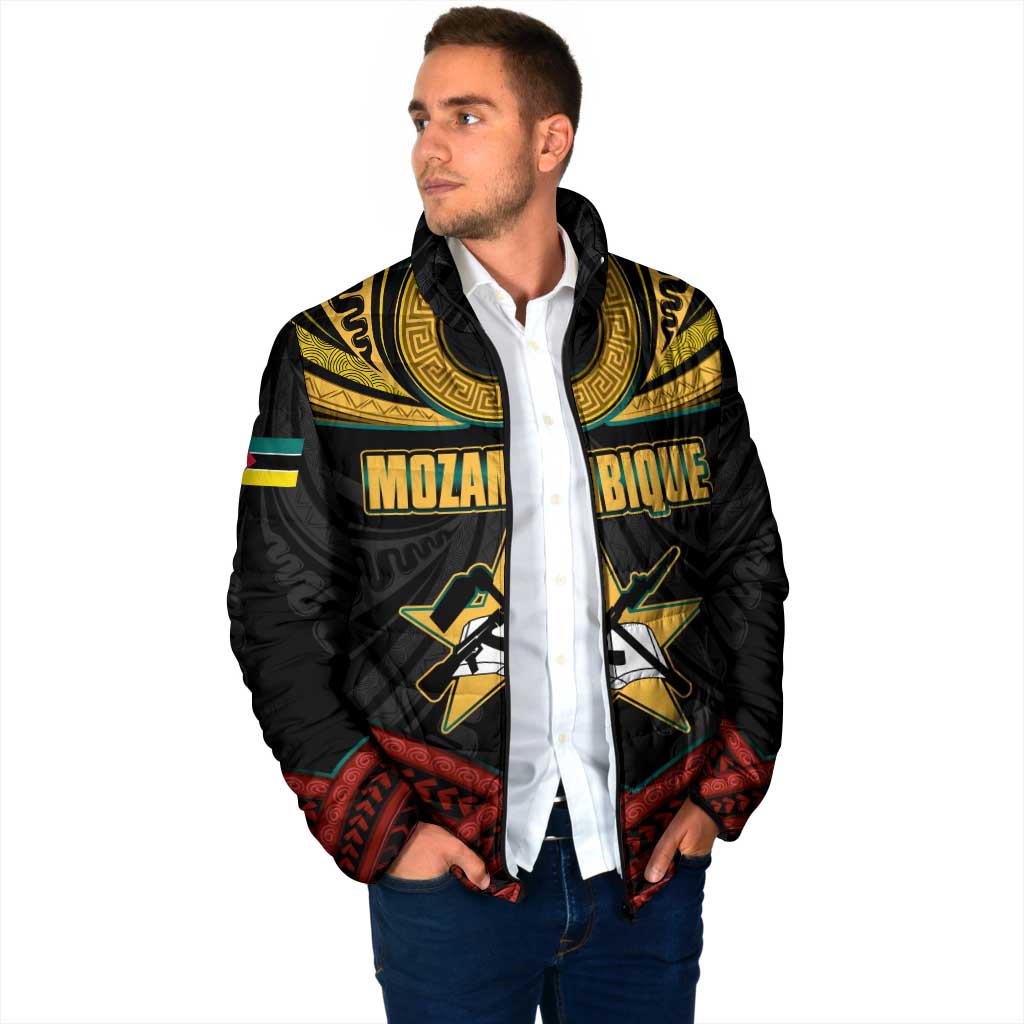 Mozambique Padded Jacket with Black Red Tribal Design and National Map Pattern - Wonder Print Shop