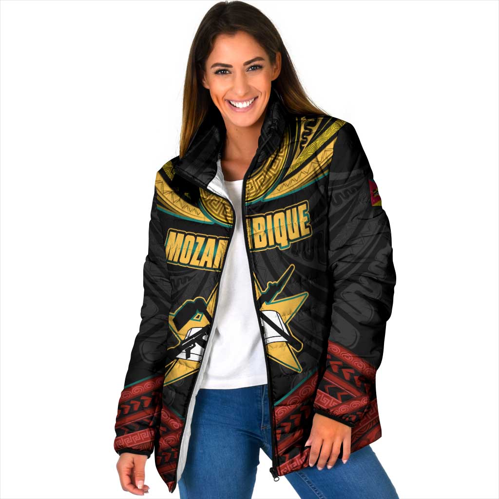 Mozambique Padded Jacket with Black Red Tribal Design and National Map Pattern - Wonder Print Shop