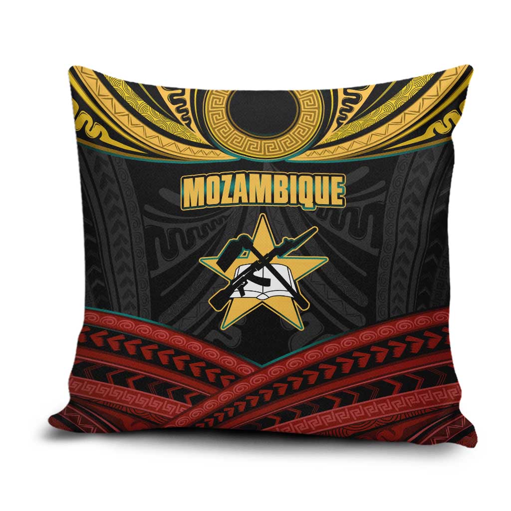 Mozambique Pillow Cover with Black Red Tribal Design and National Map Pattern - Wonder Print Shop