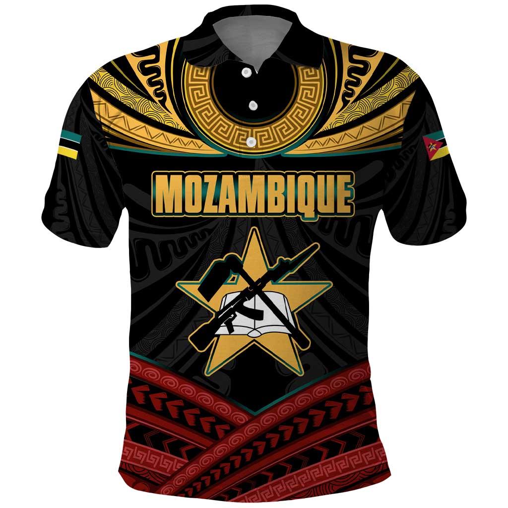Mozambique Polo Shirt with Black Red Tribal Design and National Map Pattern - Wonder Print Shop