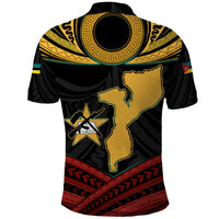 Mozambique Polo Shirt with Black Red Tribal Design and National Map Pattern - Wonder Print Shop