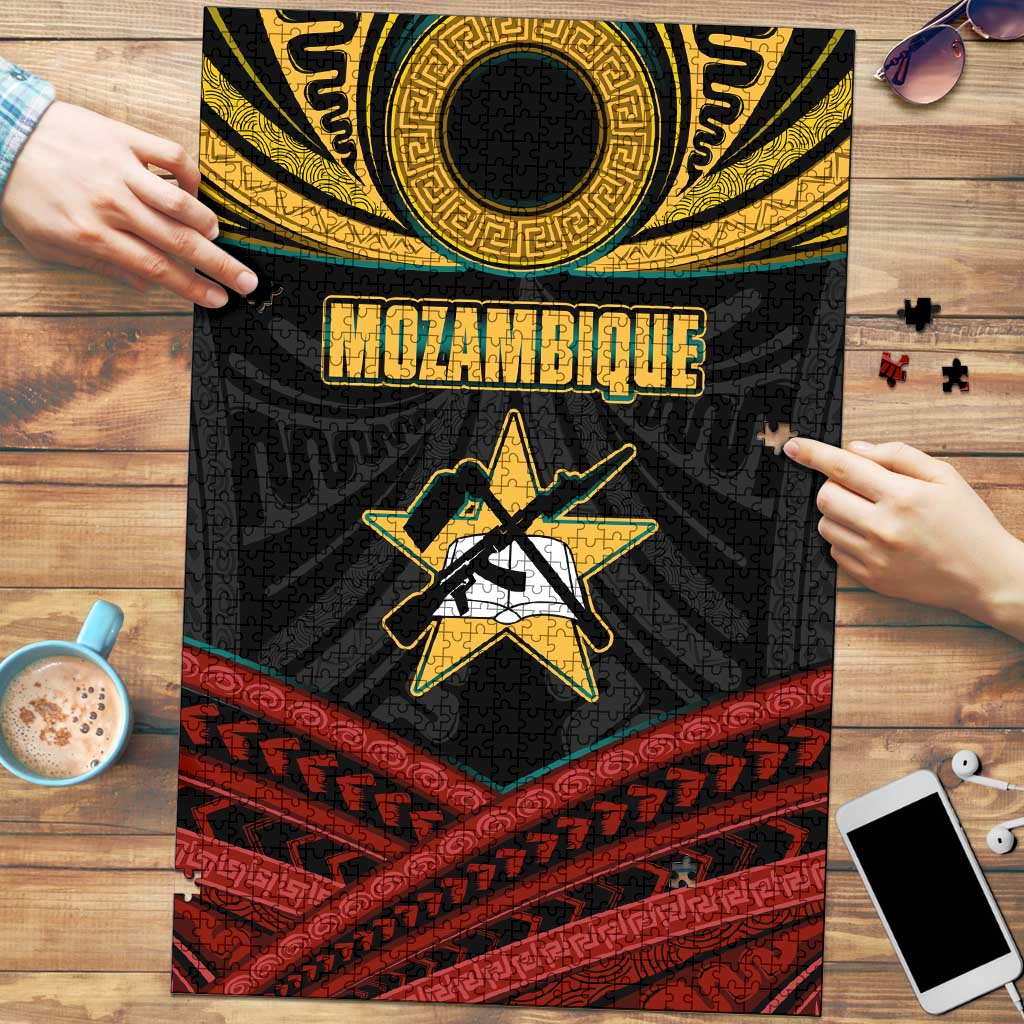 Mozambique Puzzle with Black Red Tribal Design and National Map Pattern - Wonder Print Shop