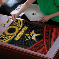 Mozambique Puzzle with Black Red Tribal Design and National Map Pattern - Wonder Print Shop
