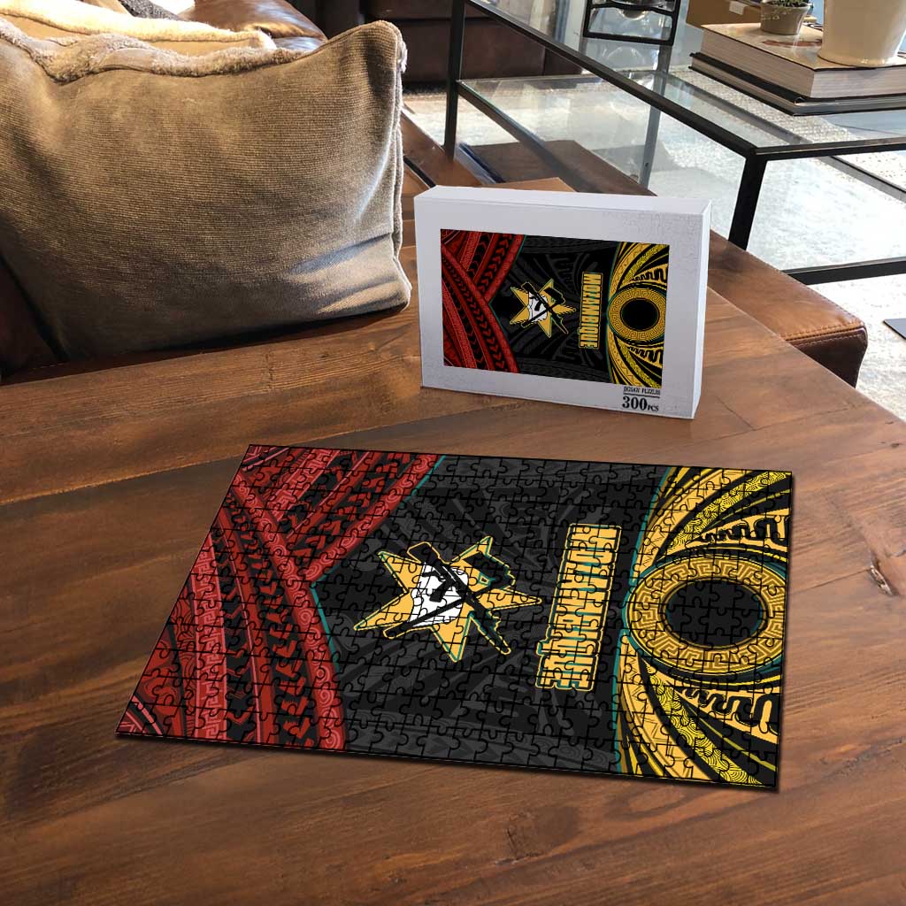 Mozambique Puzzle with Black Red Tribal Design and National Map Pattern - Wonder Print Shop