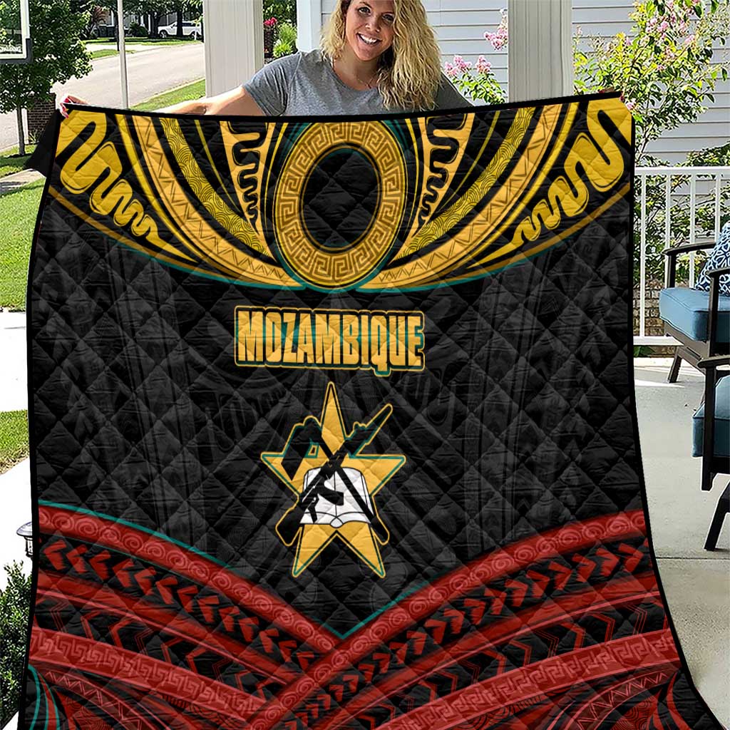 Mozambique Quilt with Black Red Tribal Design and National Map Pattern - Wonder Print Shop