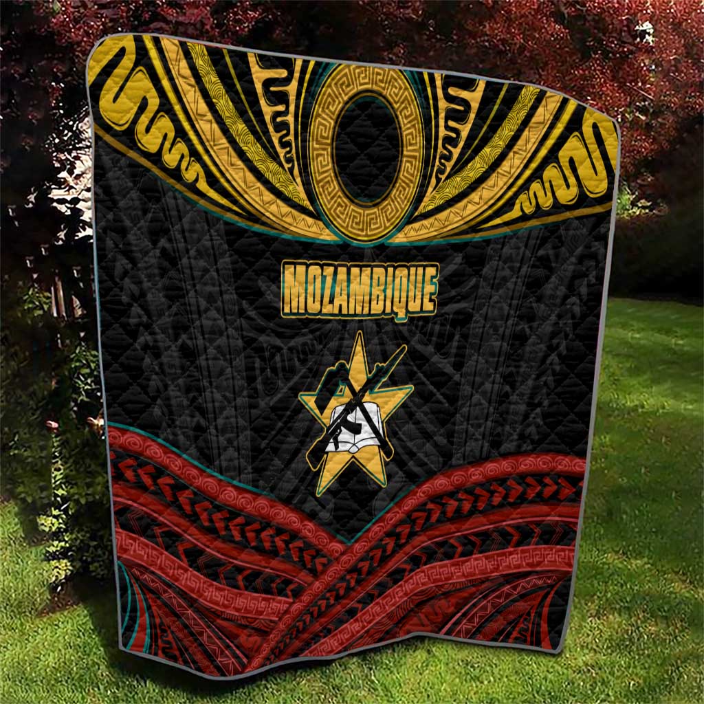 Mozambique Quilt with Black Red Tribal Design and National Map Pattern - Wonder Print Shop