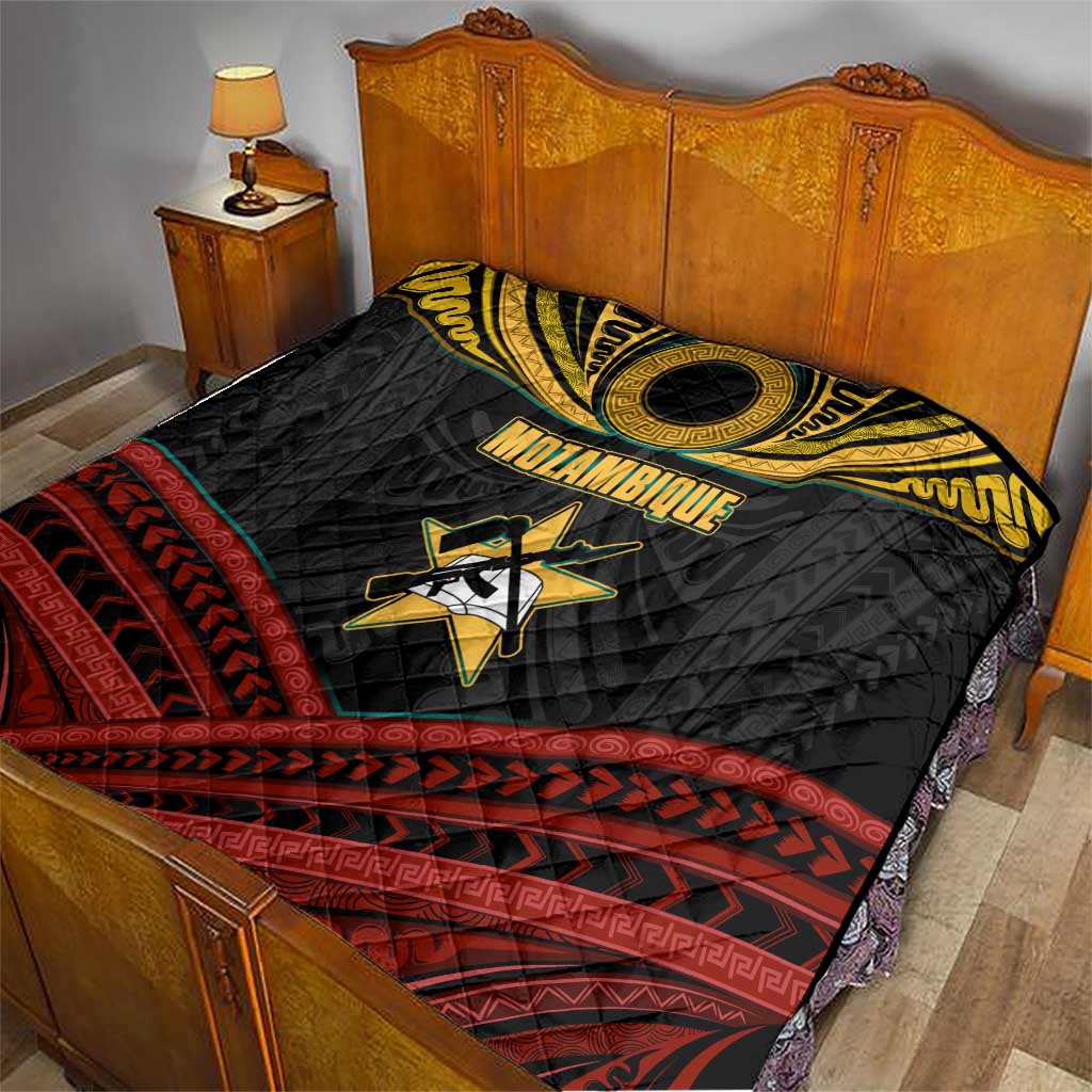 Mozambique Quilt with Black Red Tribal Design and National Map Pattern - Wonder Print Shop
