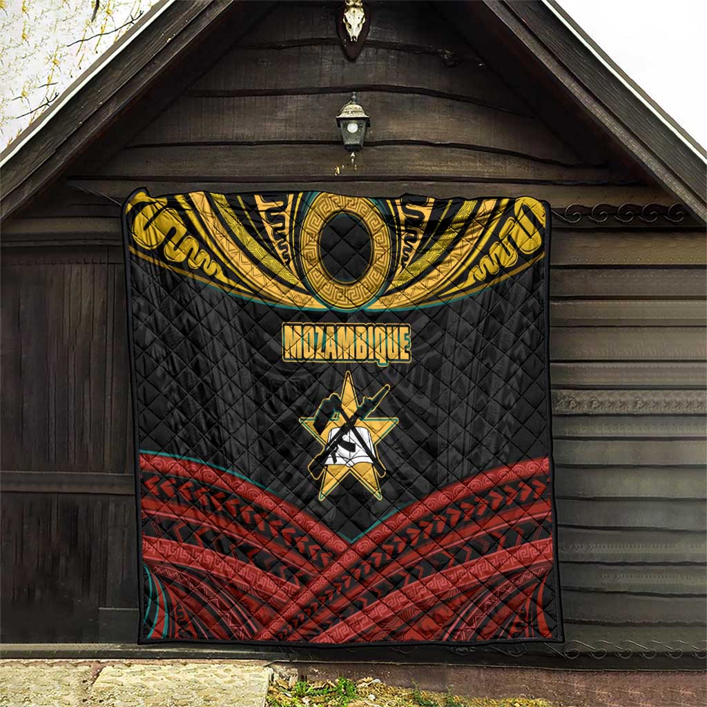 Mozambique Quilt with Black Red Tribal Design and National Map Pattern - Wonder Print Shop