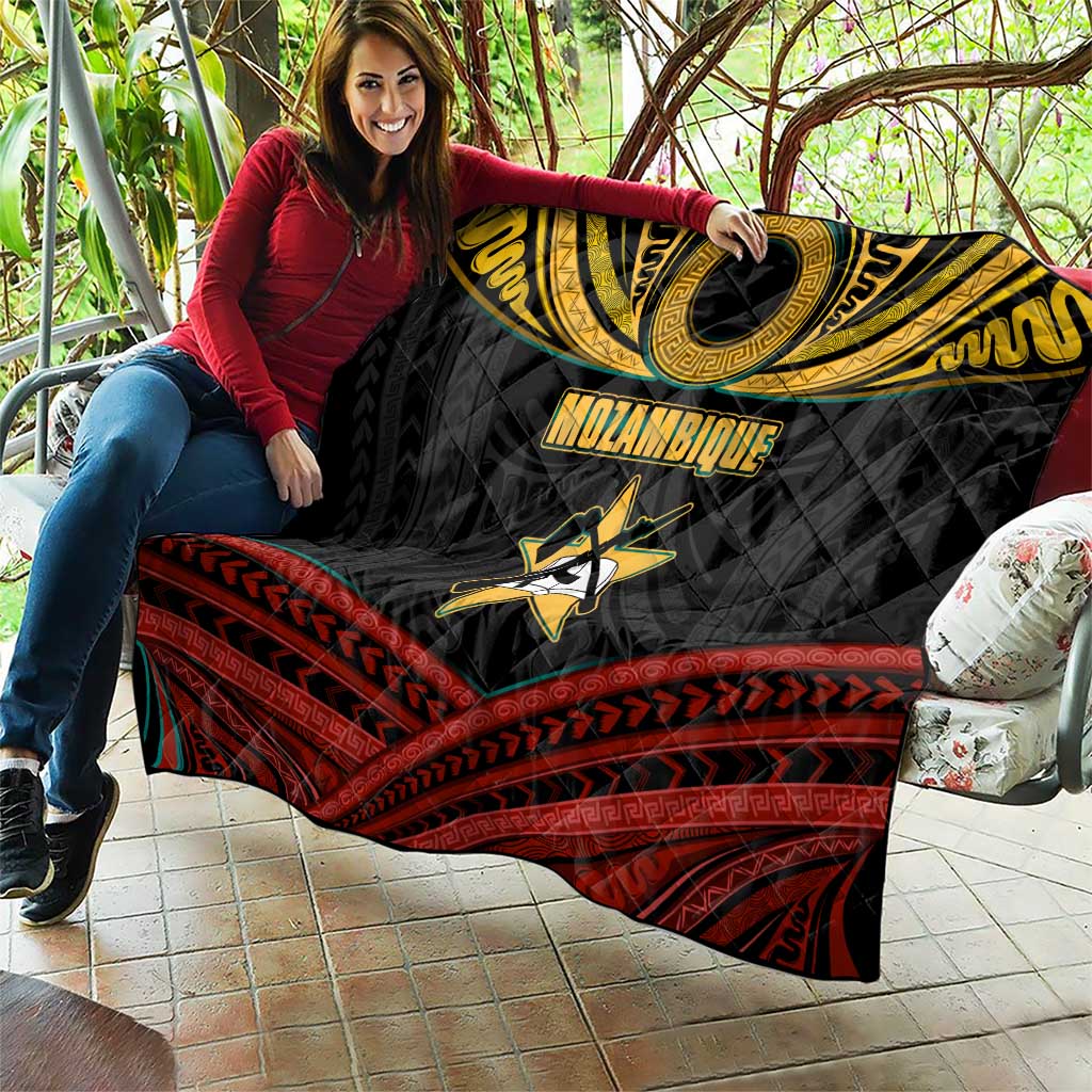 Mozambique Quilt with Black Red Tribal Design and National Map Pattern - Wonder Print Shop