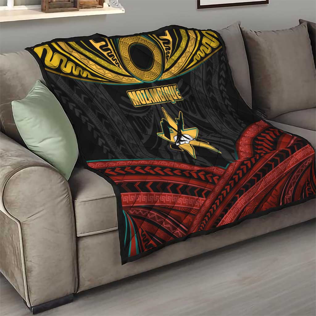 Mozambique Quilt with Black Red Tribal Design and National Map Pattern - Wonder Print Shop