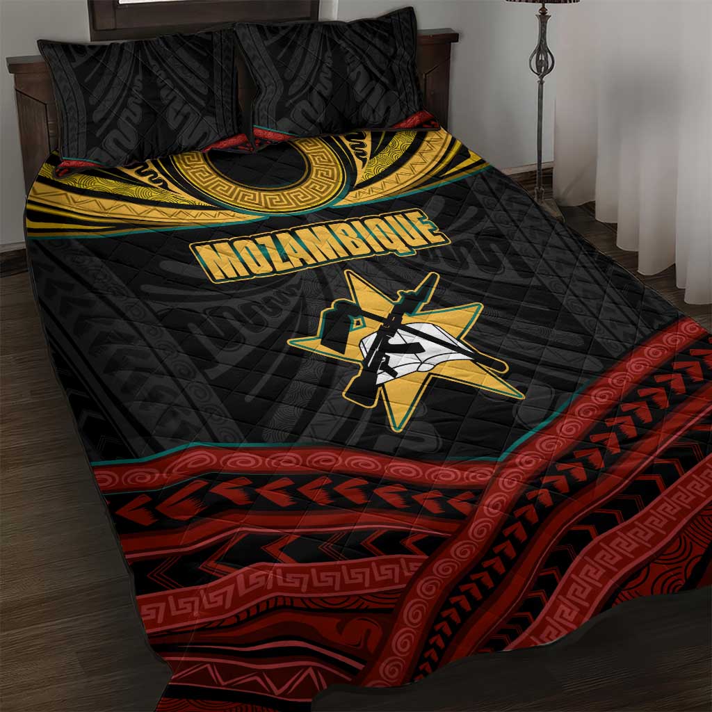 Mozambique Quilt Bed Set with Black Red Tribal Design and National Map Pattern - Wonder Print Shop