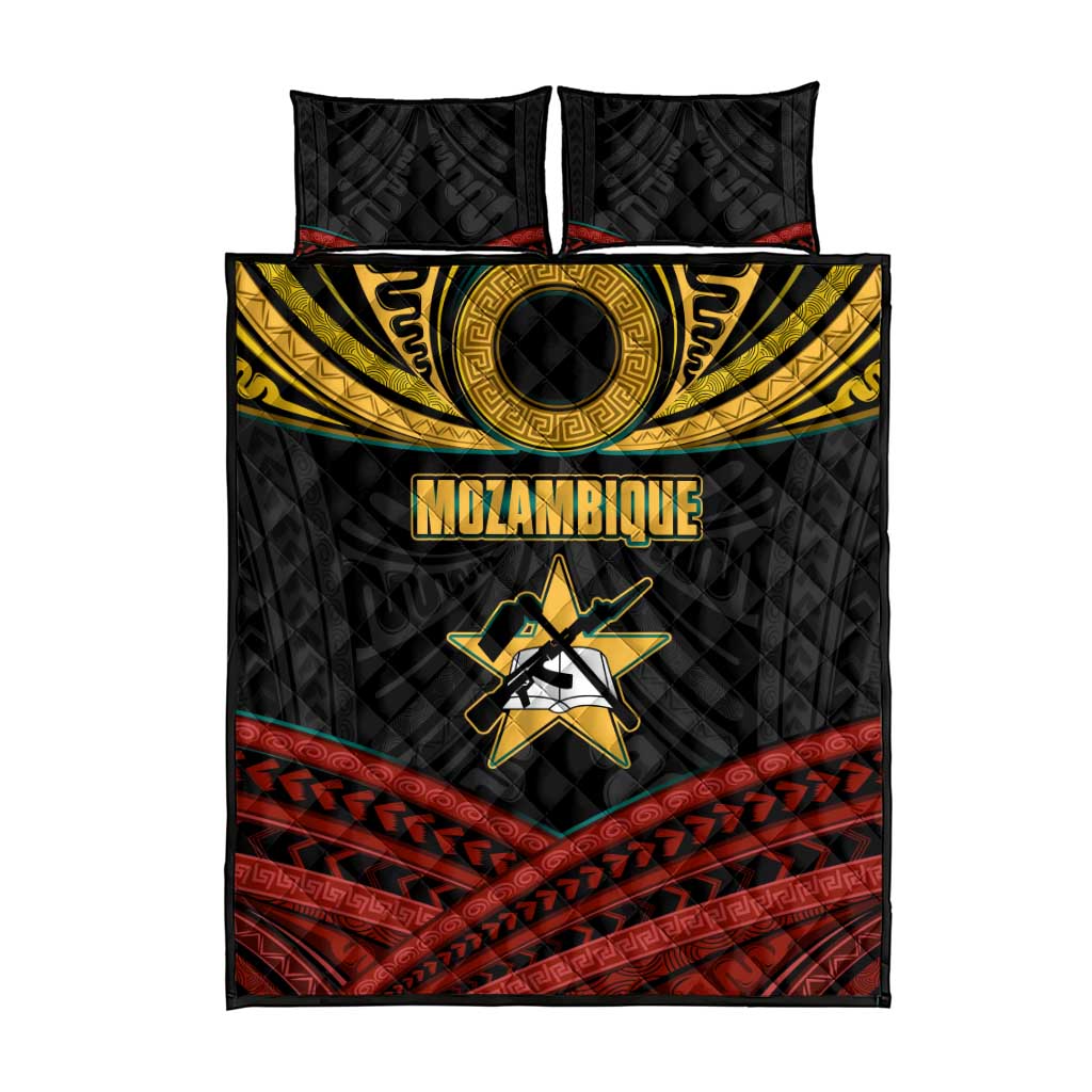 Mozambique Quilt Bed Set with Black Red Tribal Design and National Map Pattern - Wonder Print Shop