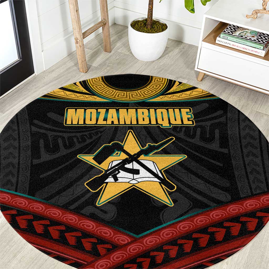Mozambique Round Carpet with Black Red Tribal Design and National Map Pattern - Wonder Print Shop